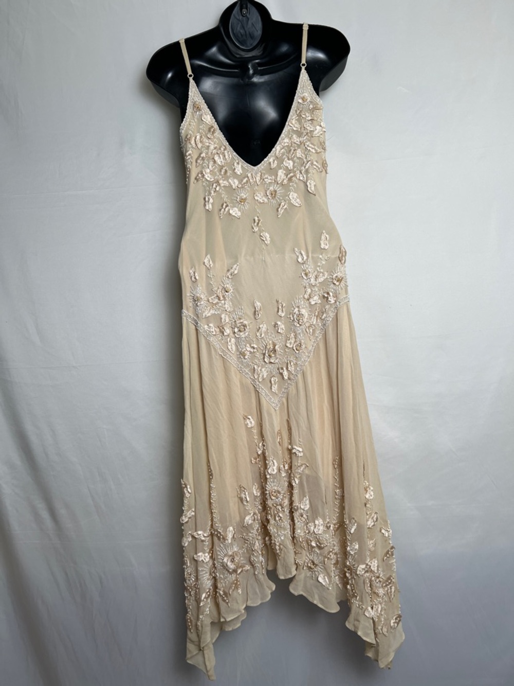 Lillie Rubin Beaded Asymmetrical Slip Dress in Champagne Beige - Picture 7 of 10